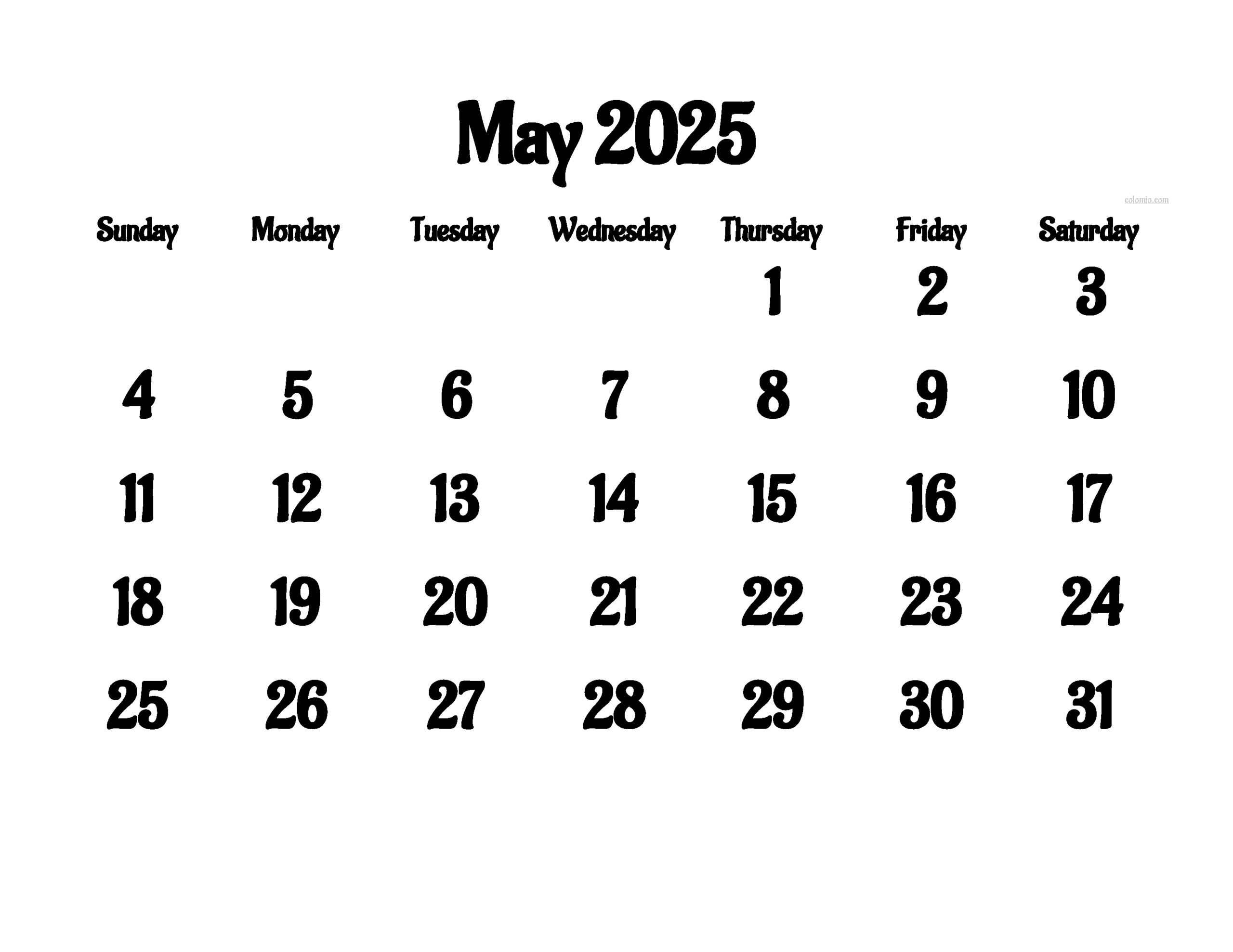 Calendar For May 2025