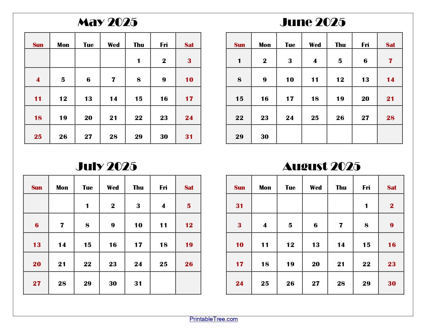 2025 Calendar June July August