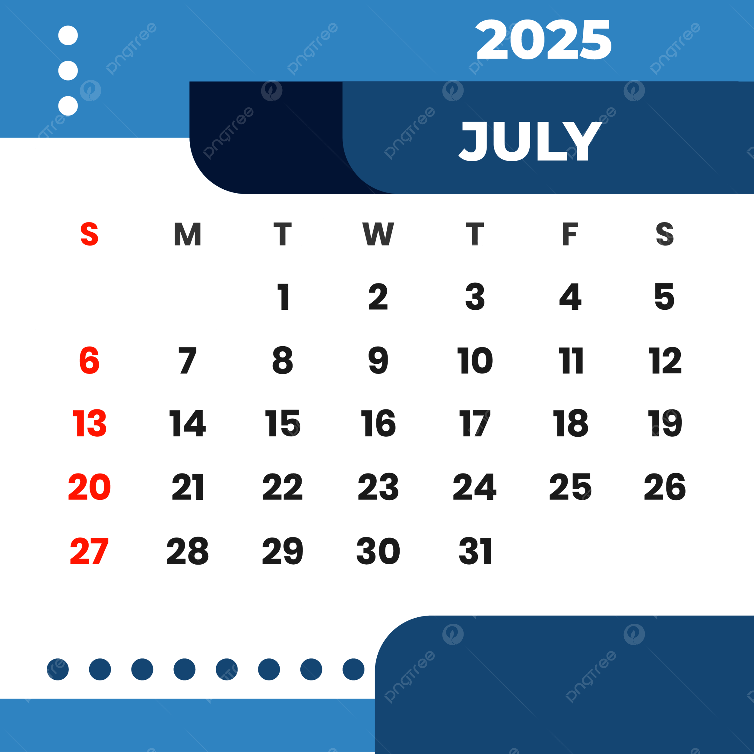 Month July 2025 Blue Calendar Clipart Vector Month Of July Blue Calendar 2025 July PNG And Vector With Transparent Background For Free Download