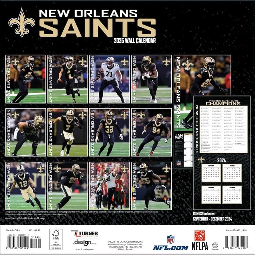 New Orleans Saints 2025 NFL Team Wall Calendar