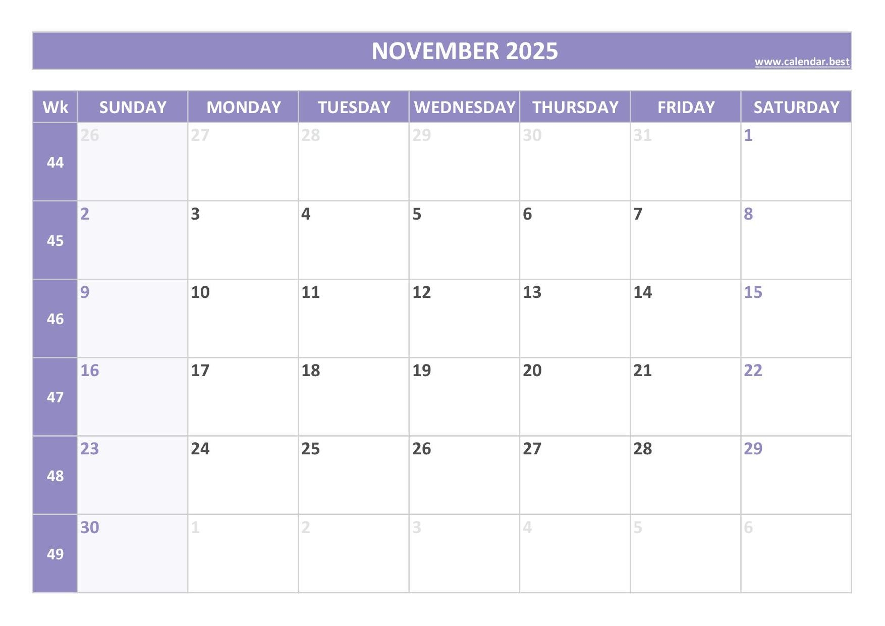 November 2025 Calendar Calendar best