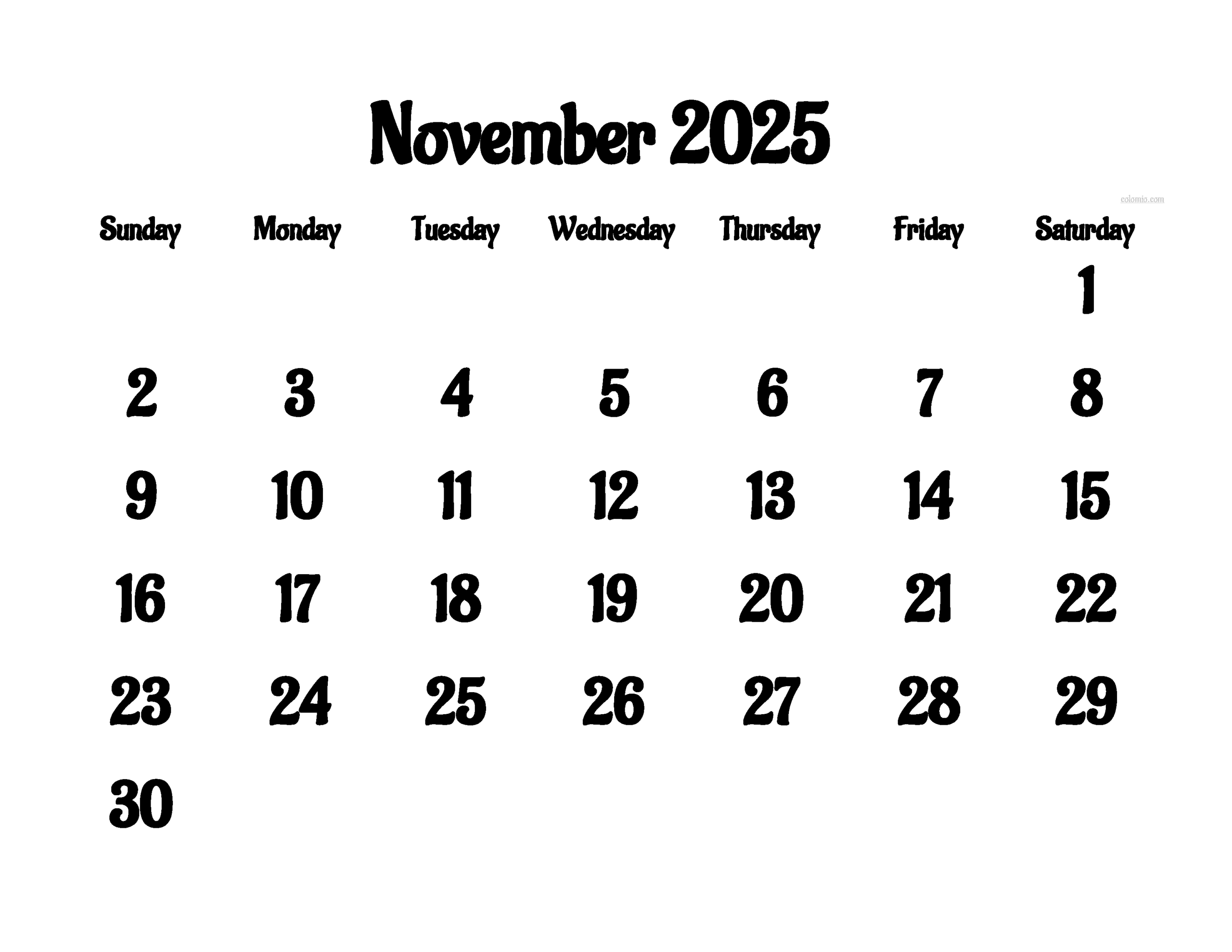 Nov 2025 Calendar