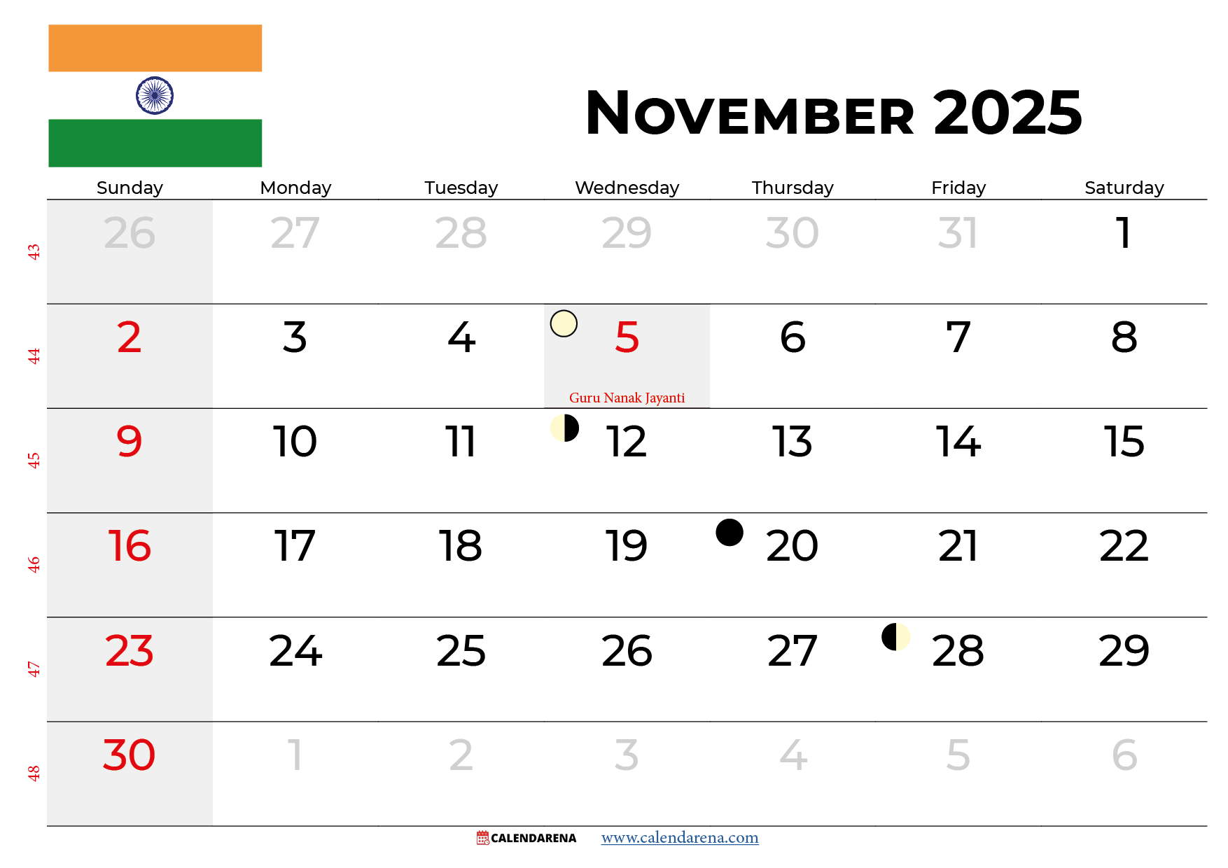 Calendar November 2025 With Holidays