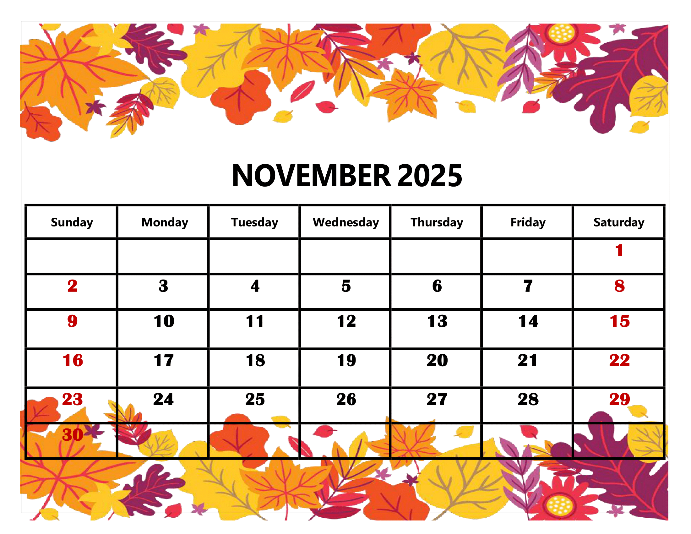 Print November 2025 Calendar