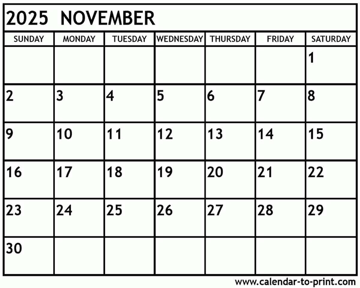 October November Calendar 2025