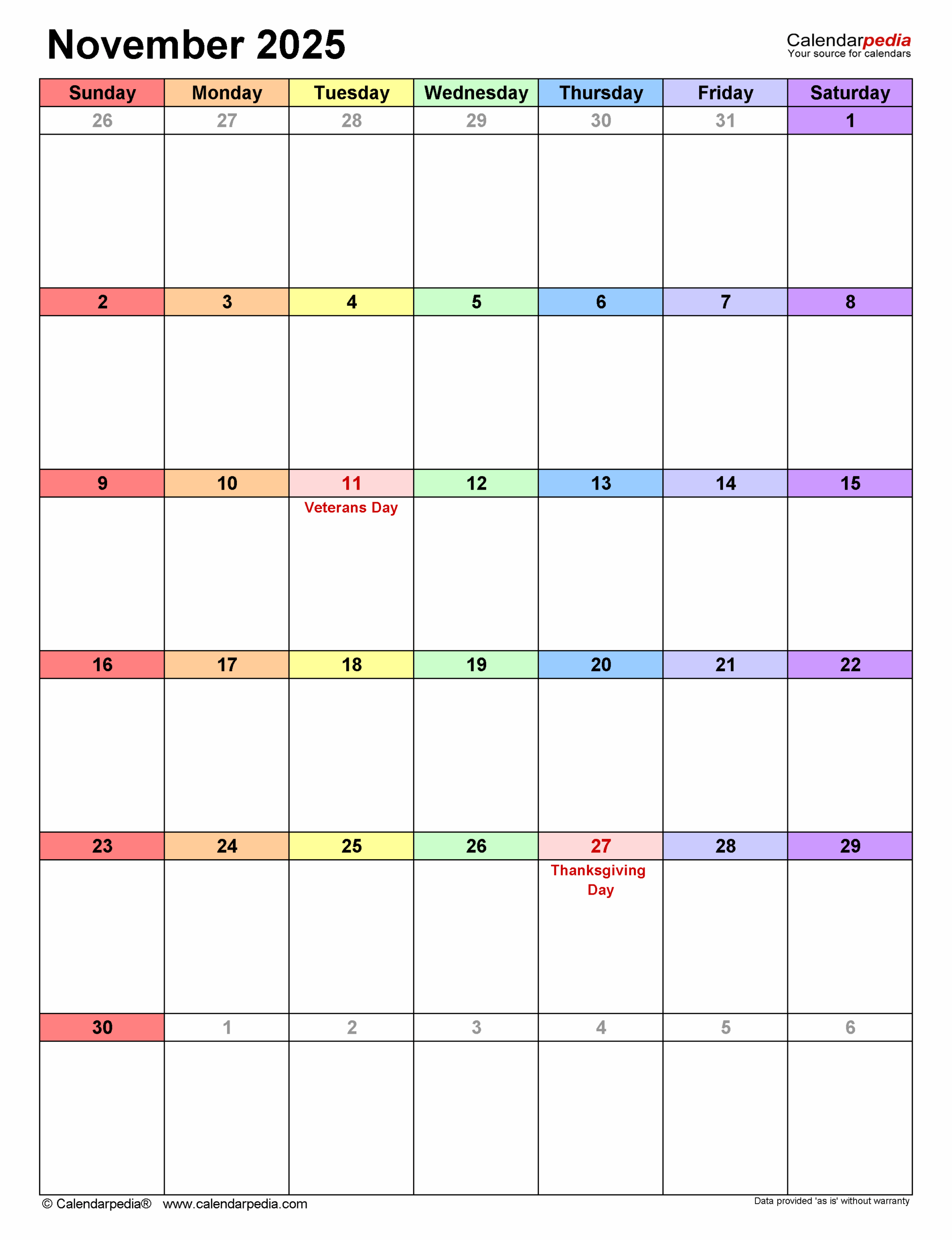 November 2025 Calendar Templates For PDF Excel And Word