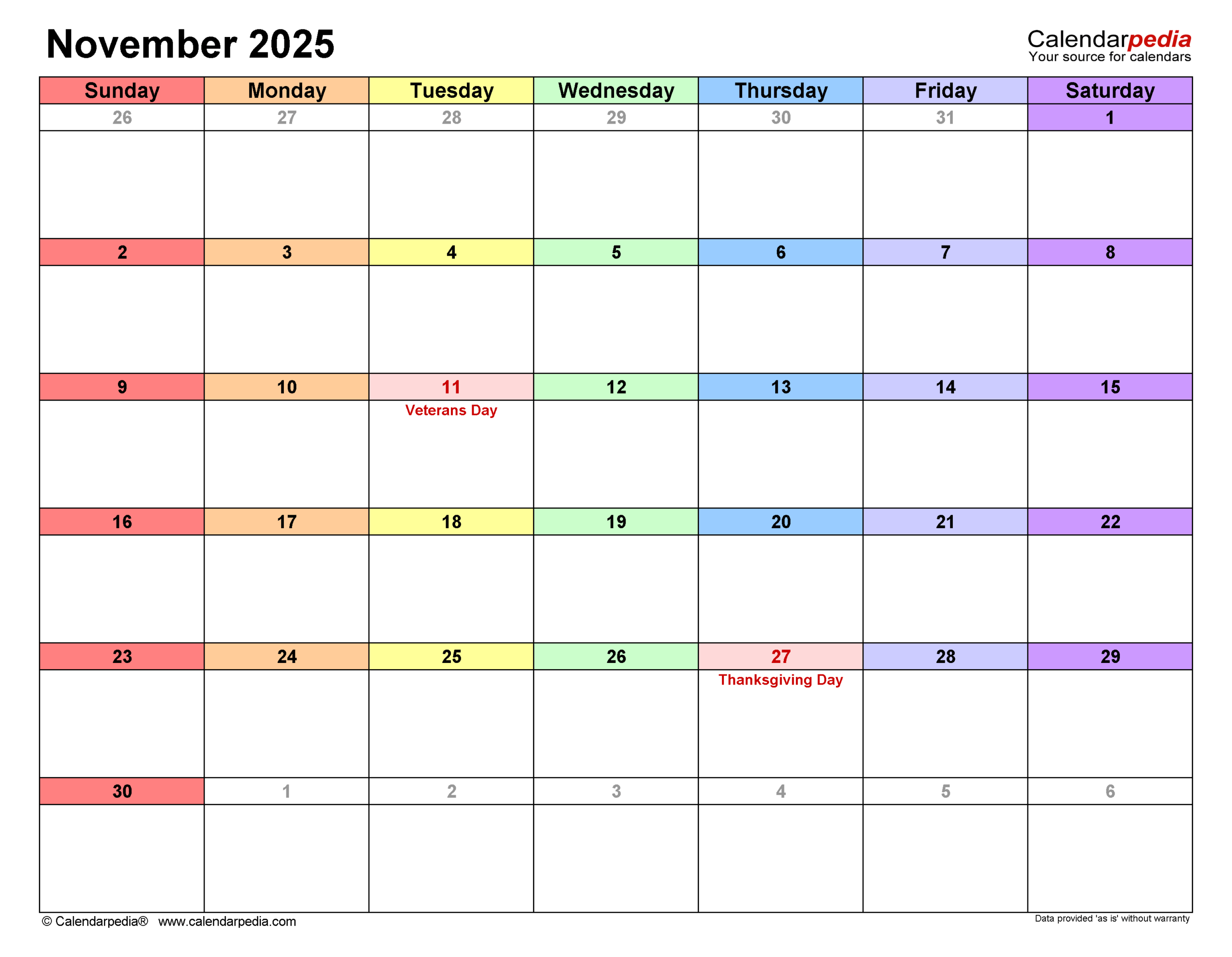 November 2025 Calendar Templates For PDF Excel And Word