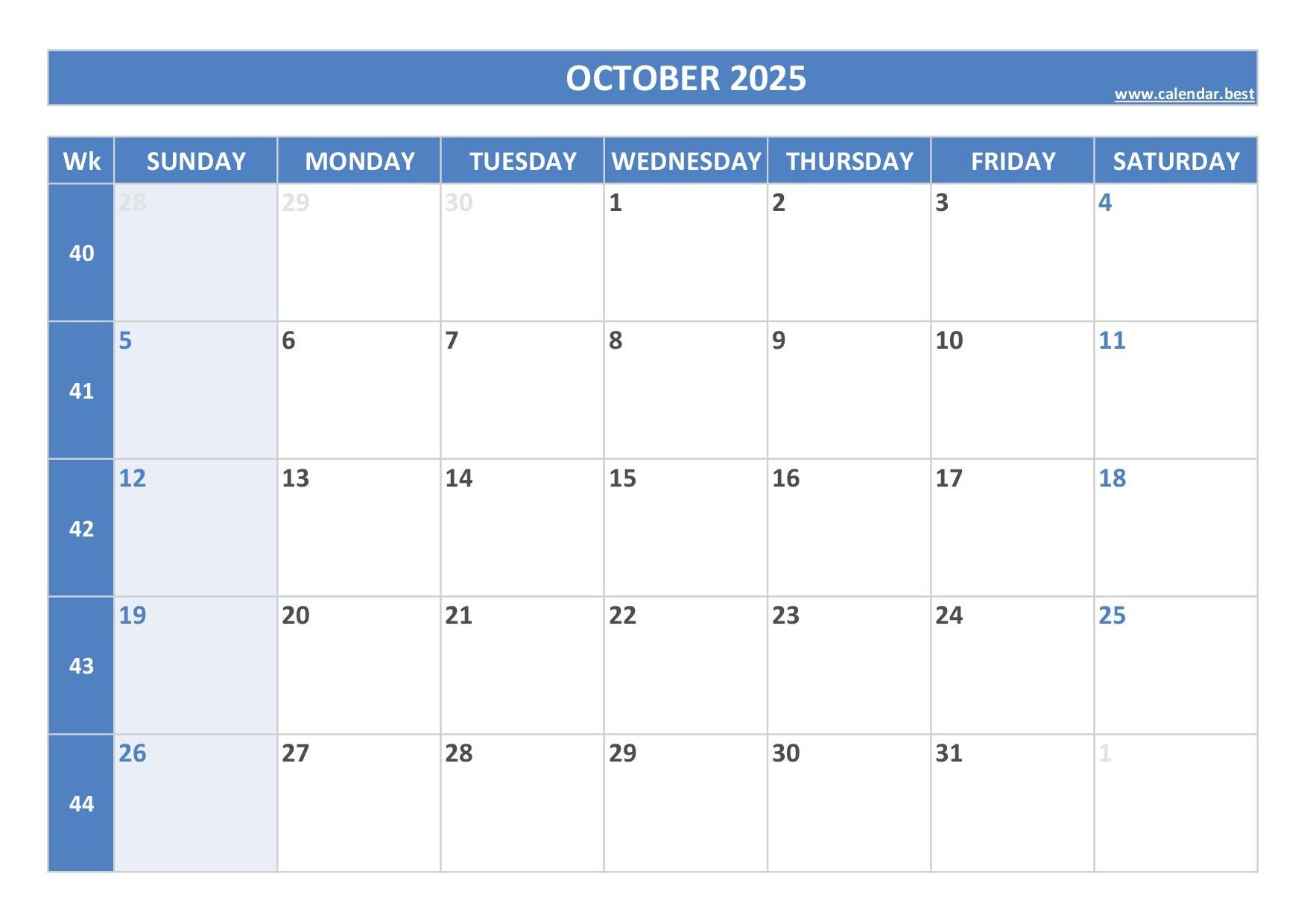 October And November Calendar 2025