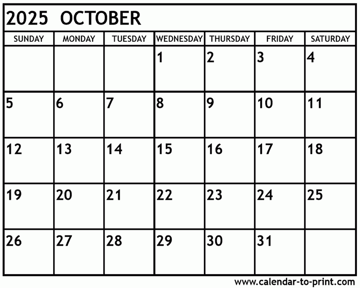 October 2025 Calendar With Holidays