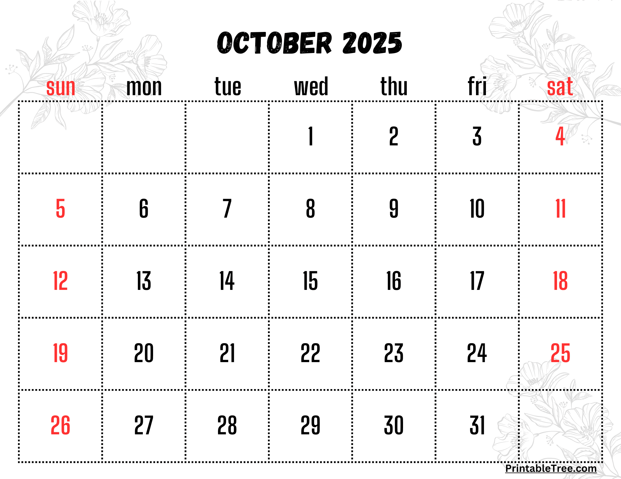 Show Me The Calendar Of October 2025