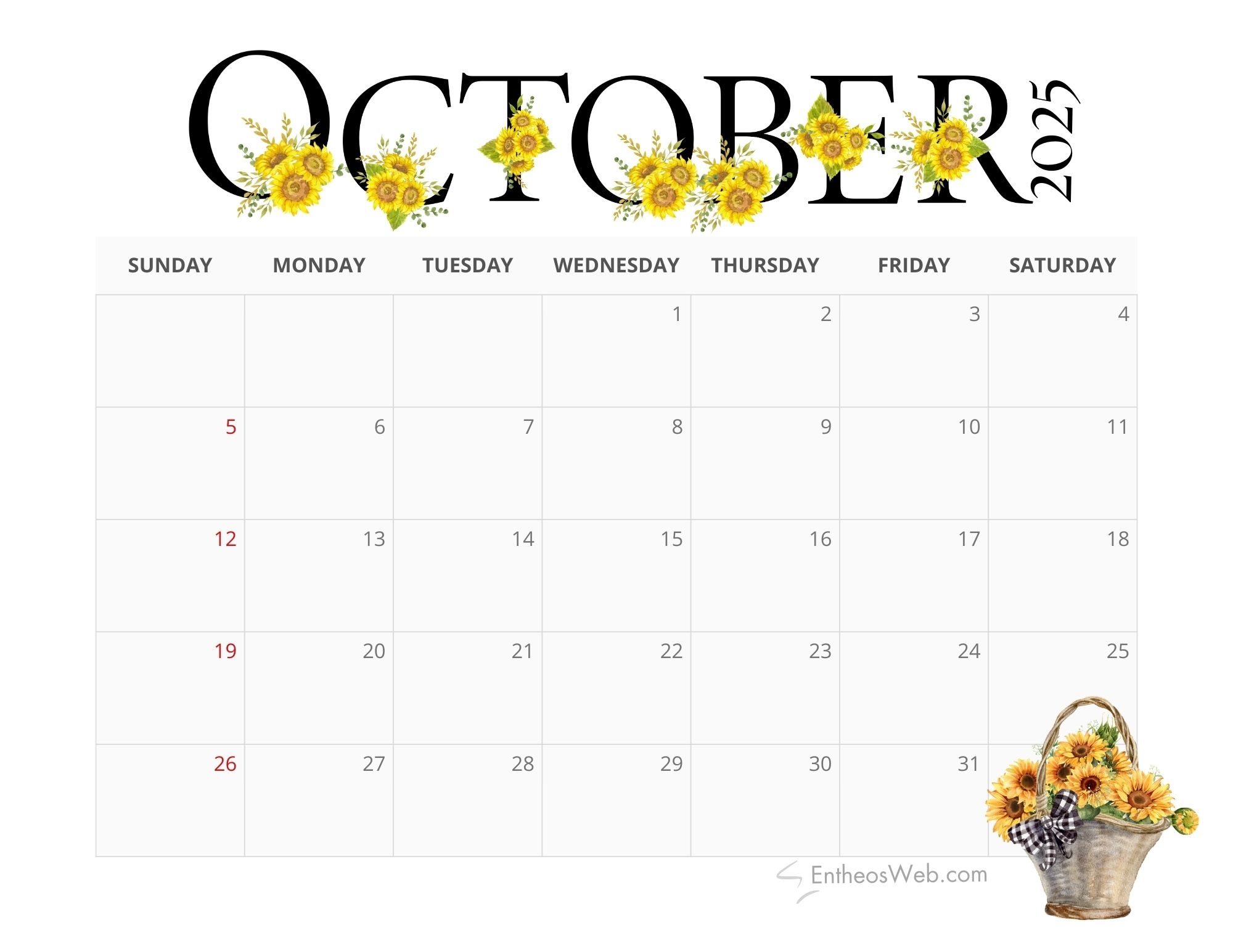 Free Printable Calendar October 2025