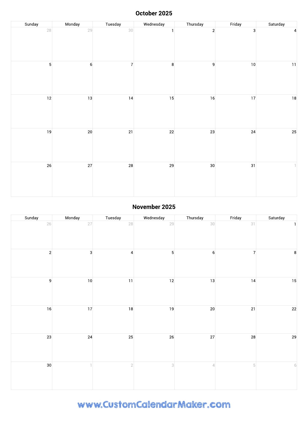 Calendar October And November 2025