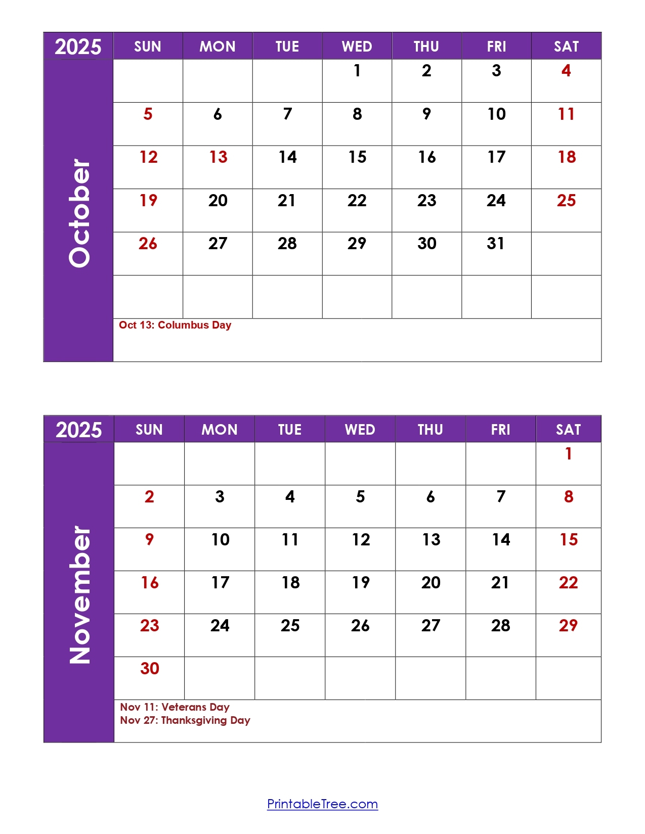 Printable Calendar October November 2025