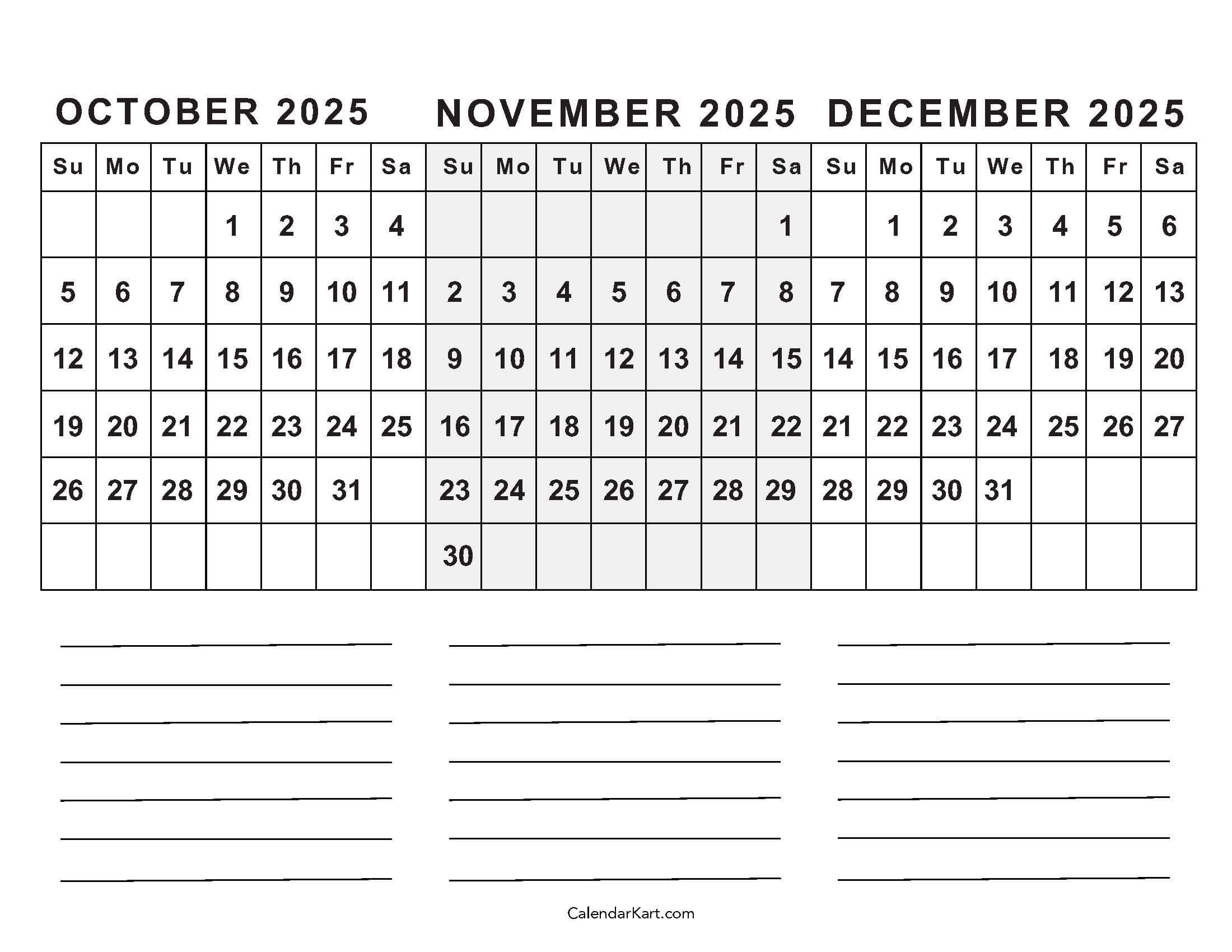 October November 2025 Calendar