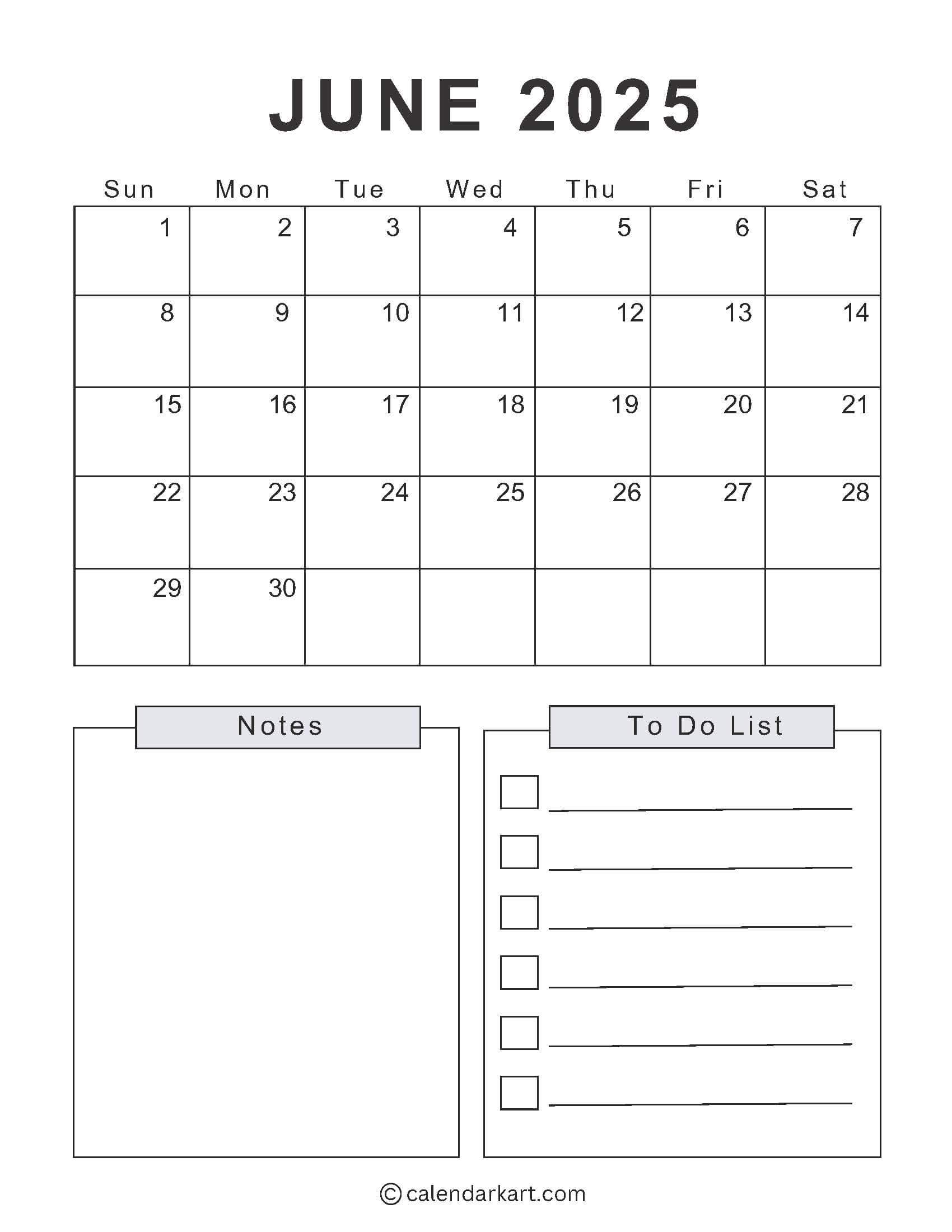 Calendar June 2025 Editable
