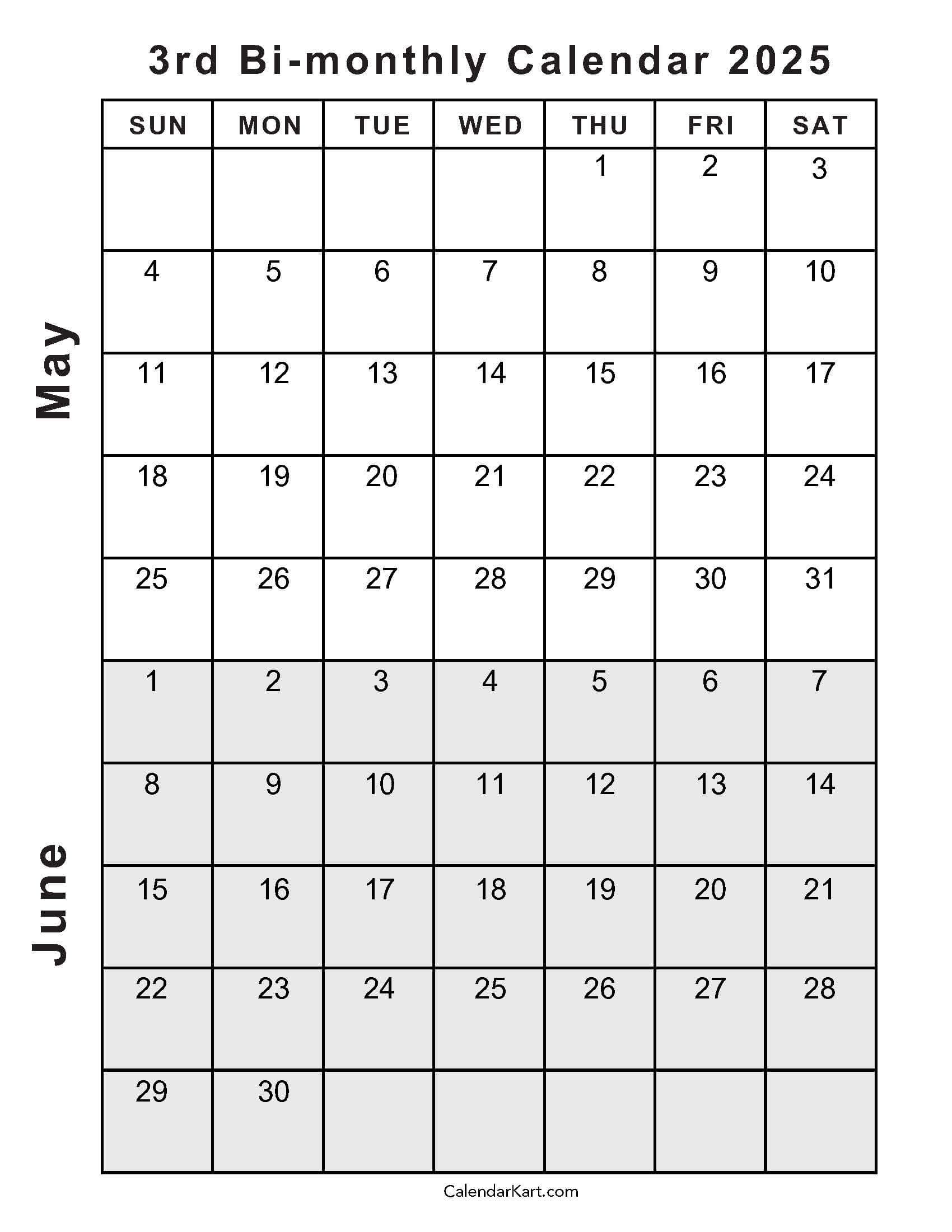 2025 May June Calendar