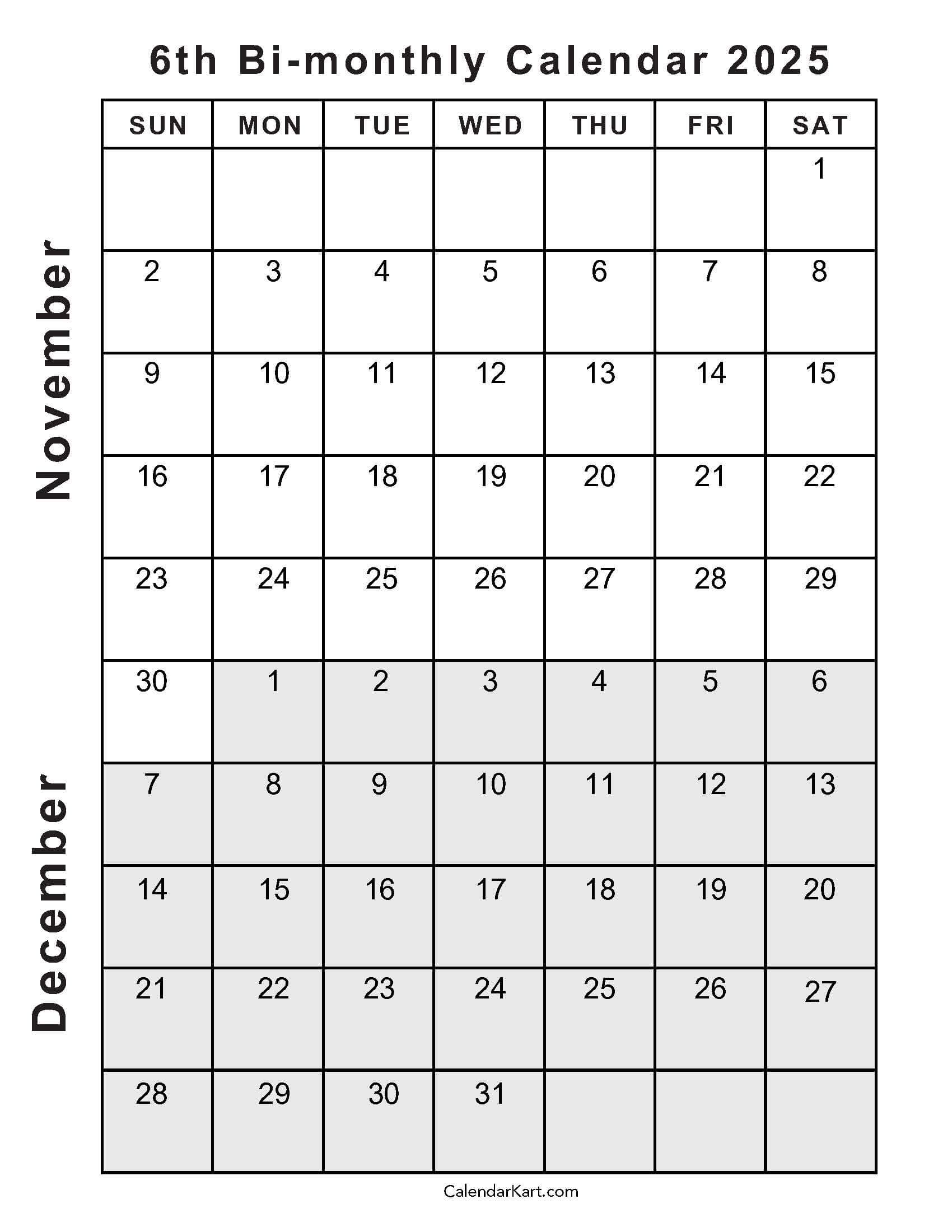 Calendar 2025 November December