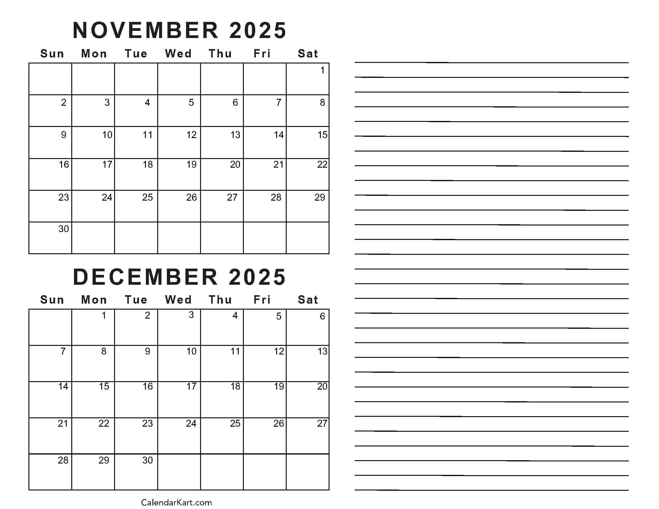 2025 November And December Calendar