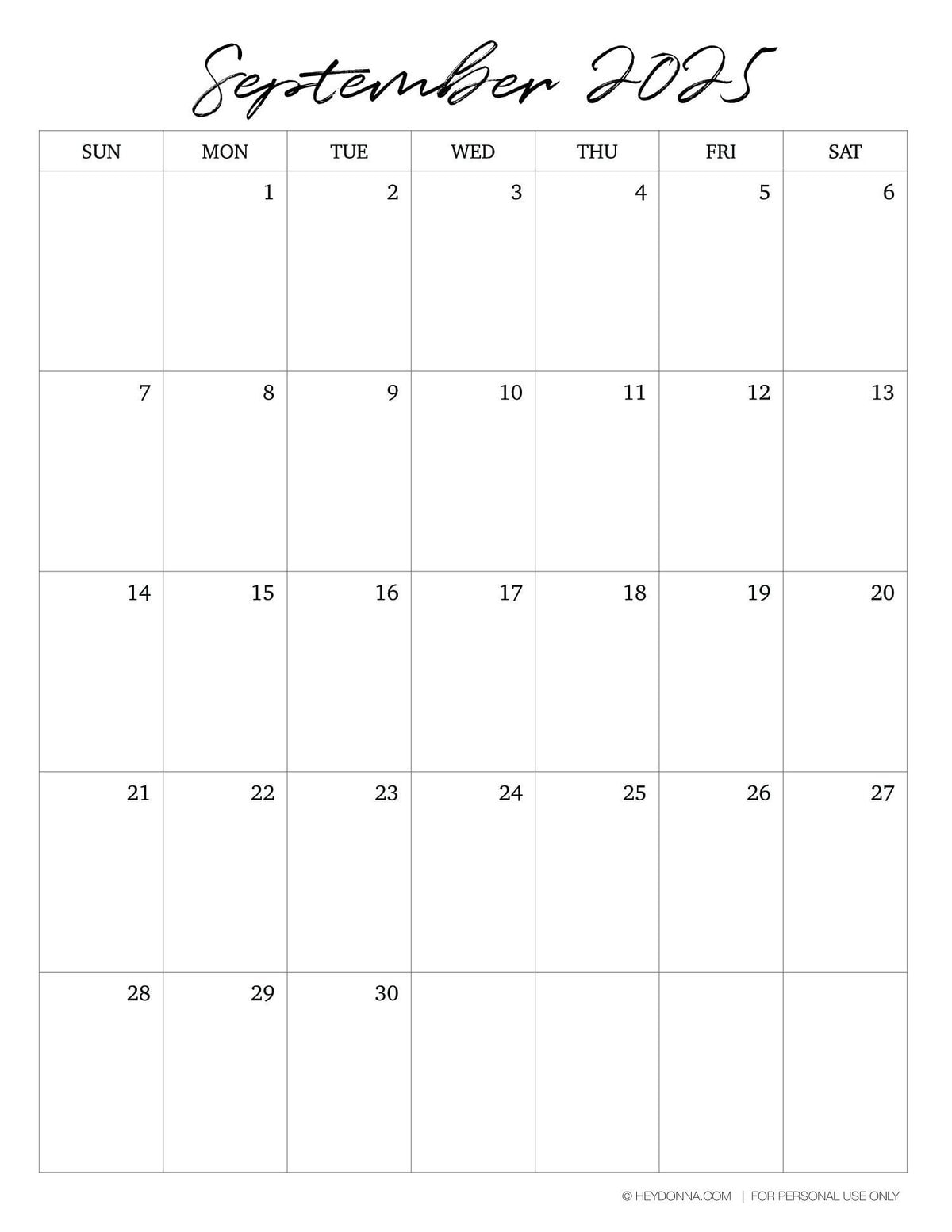 Printable September Monthly Calendar 2025 Hey Donna 