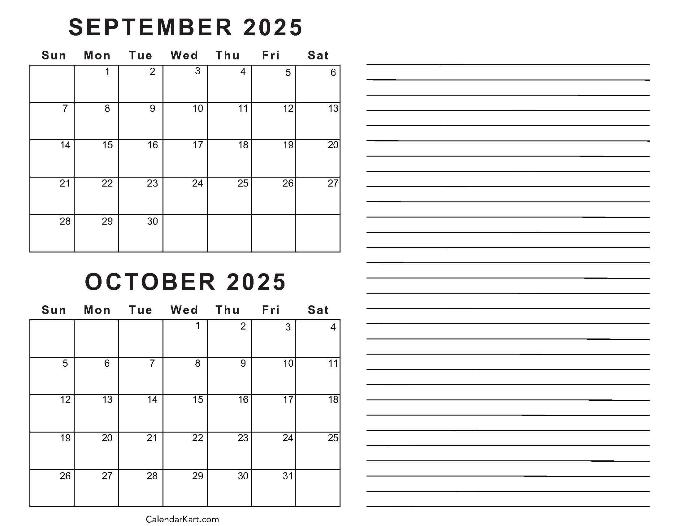 Calendar For September And October 2025