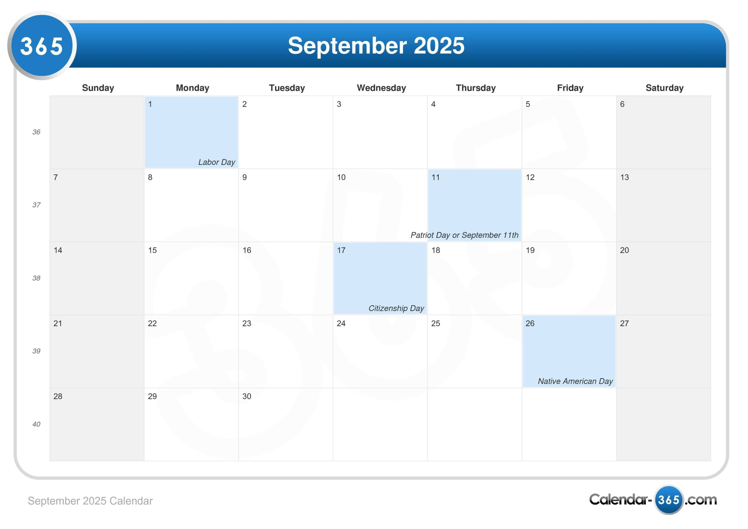 September 2025 Calendar