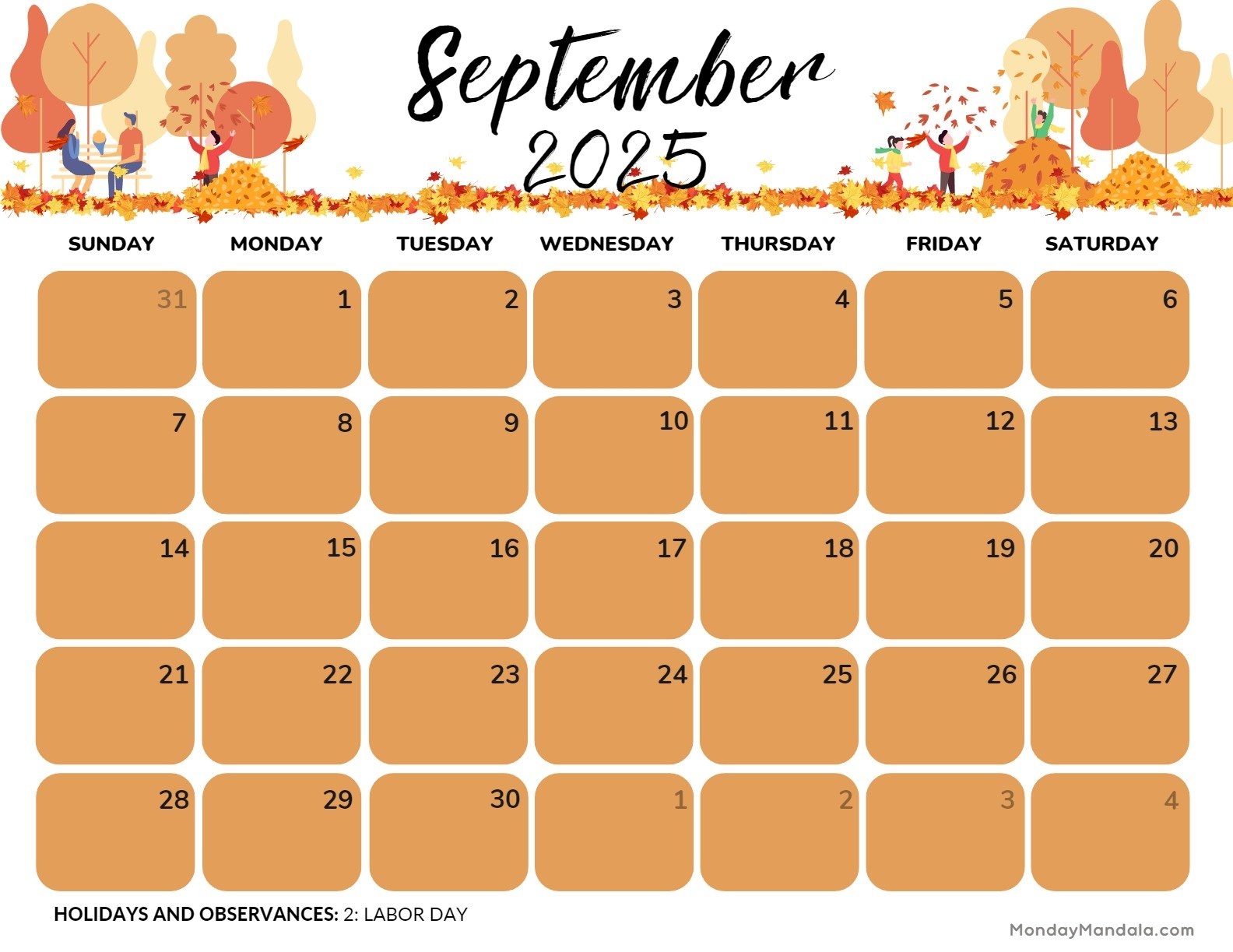 Free Printable September 2025 Calendar