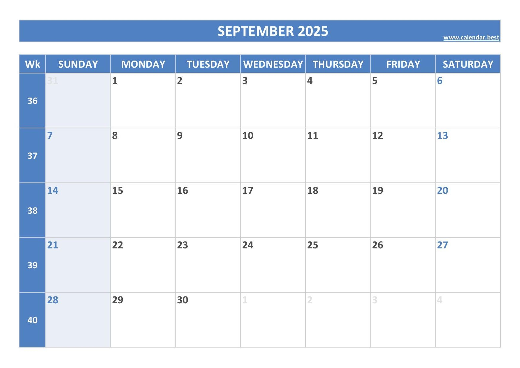 September 2025 Calendar Printable Pdf