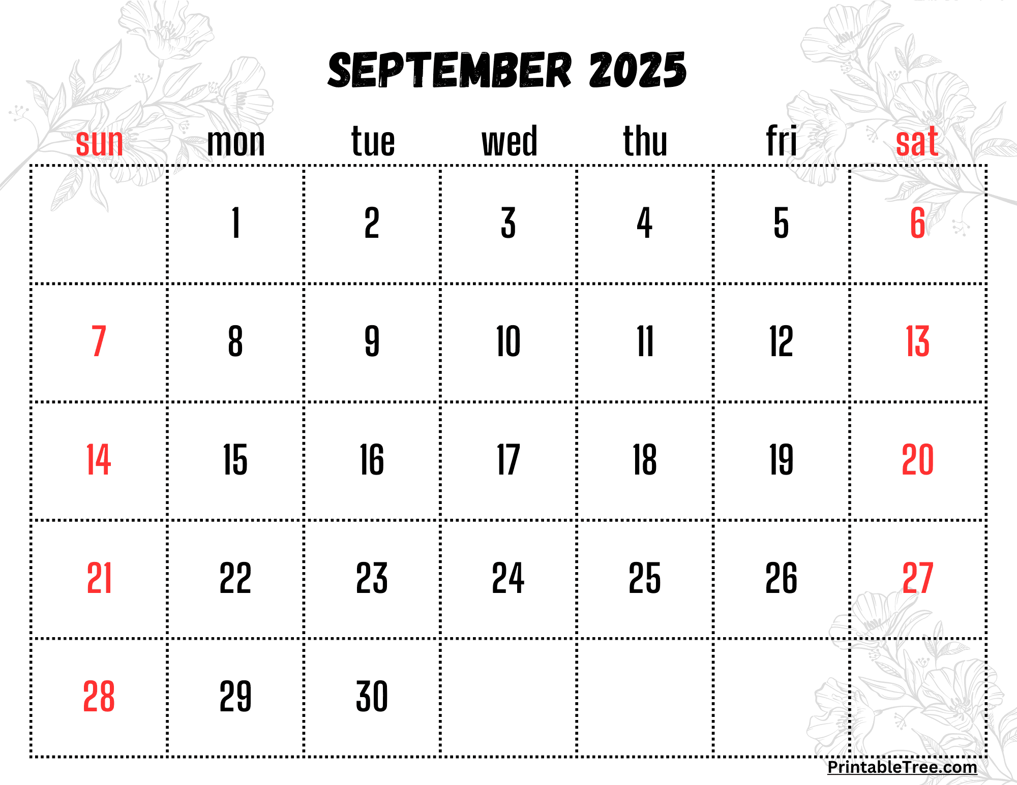 September Calendar Printable 2025