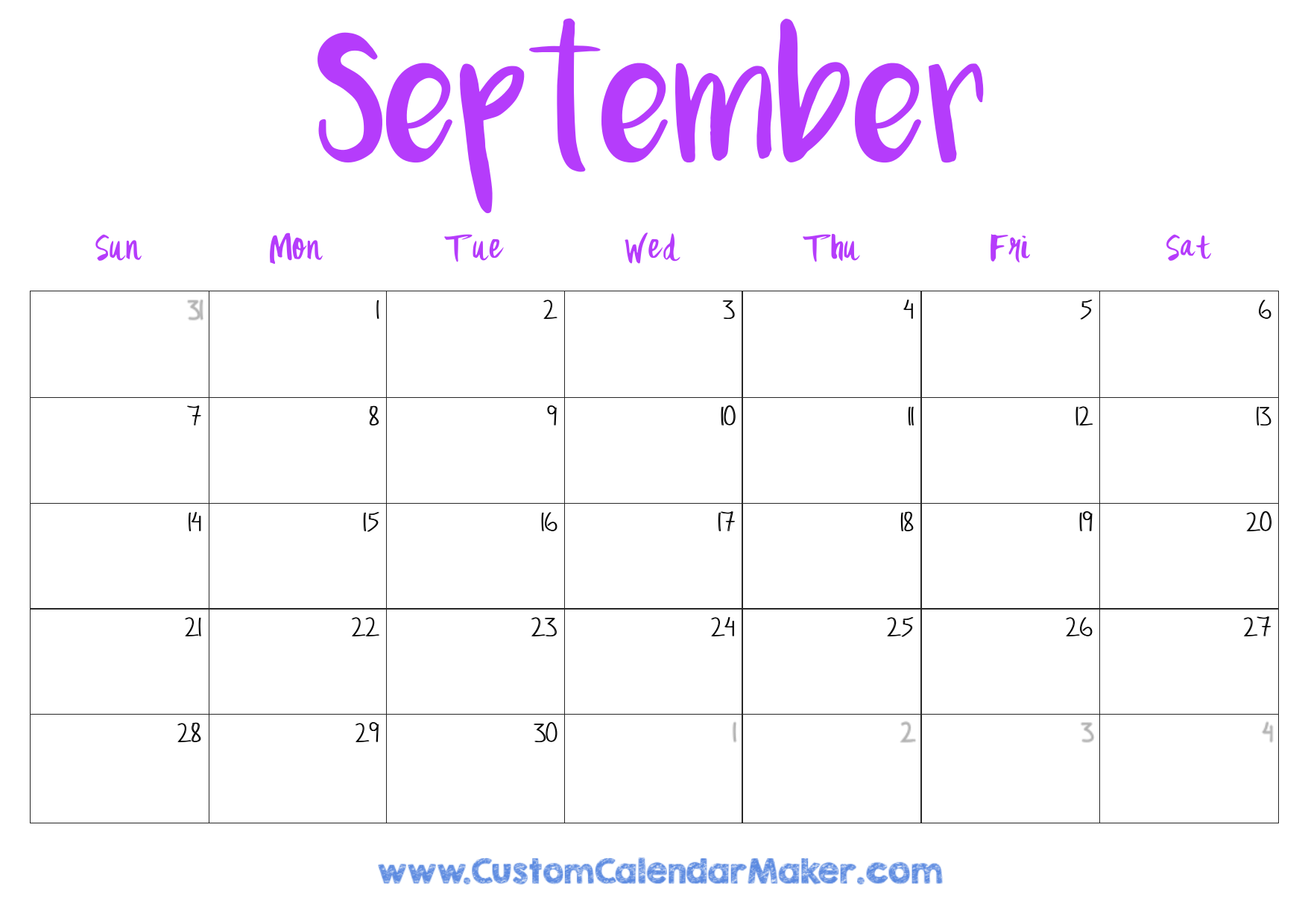 September 2025 Editable Calendar