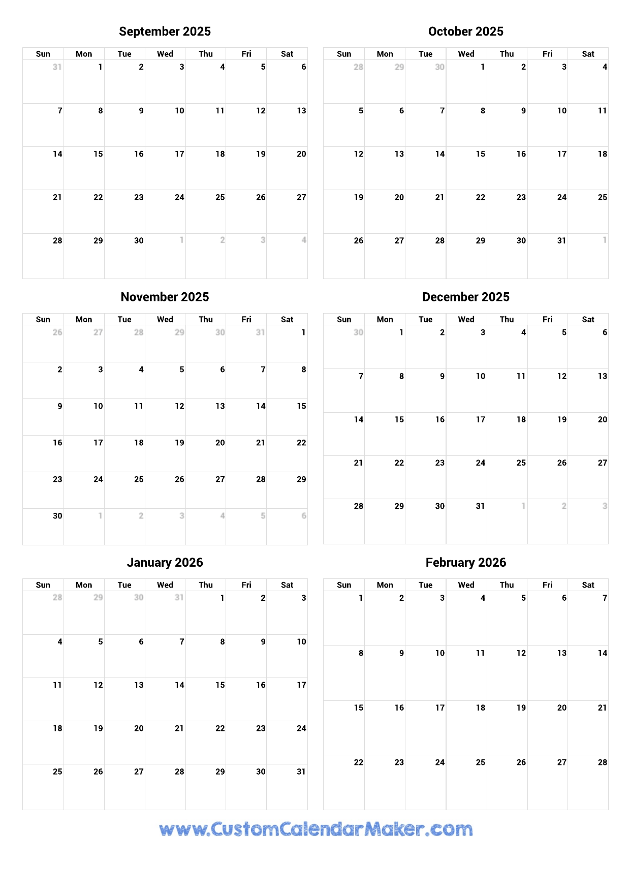 Calendar September 2025 To June 2026