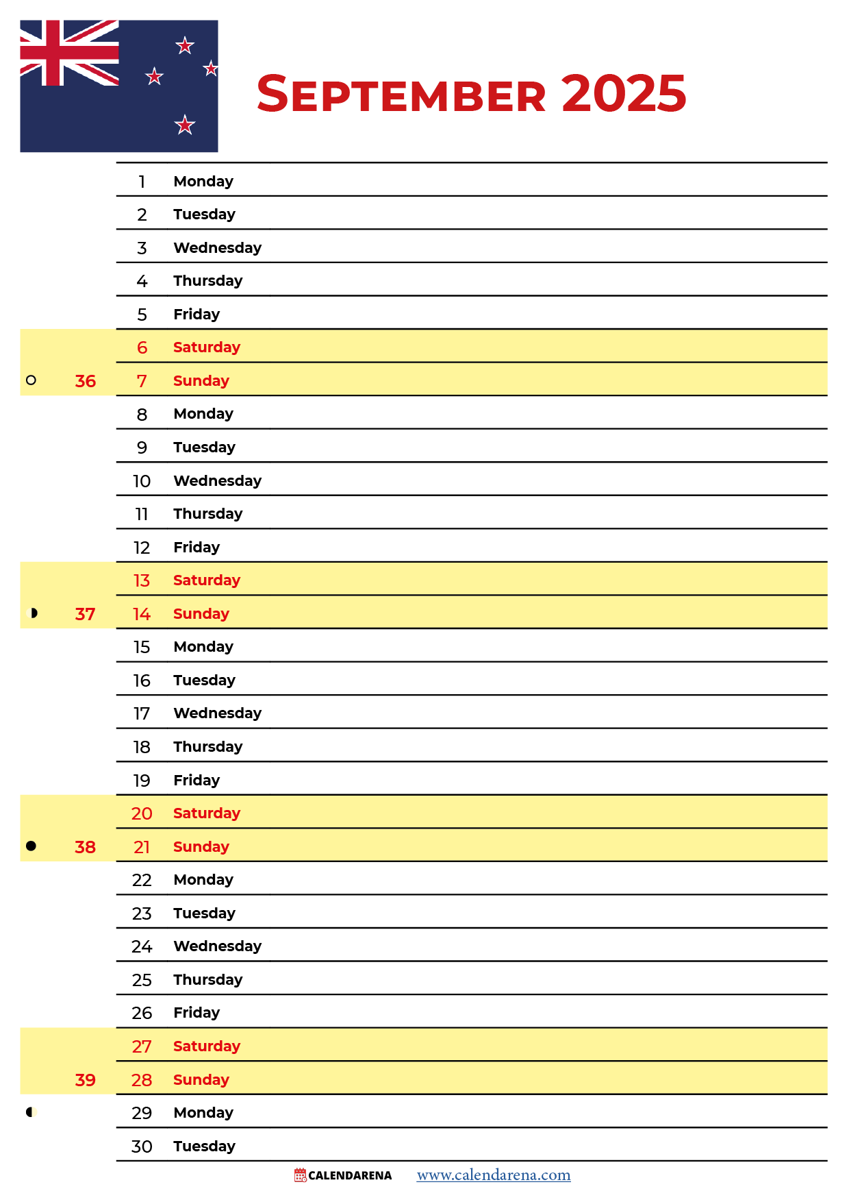September Calendar 2025 Nz