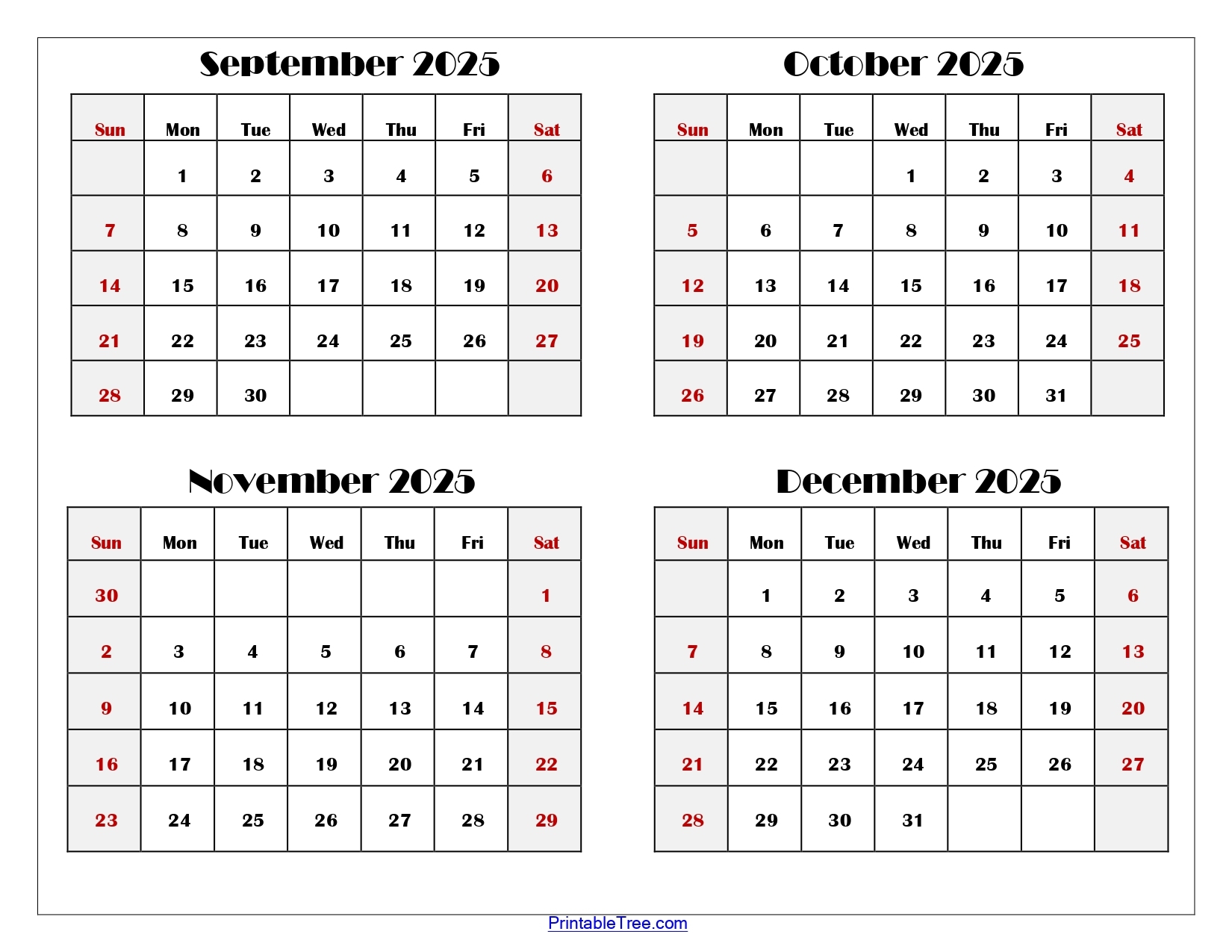 Calendar September October November 2025