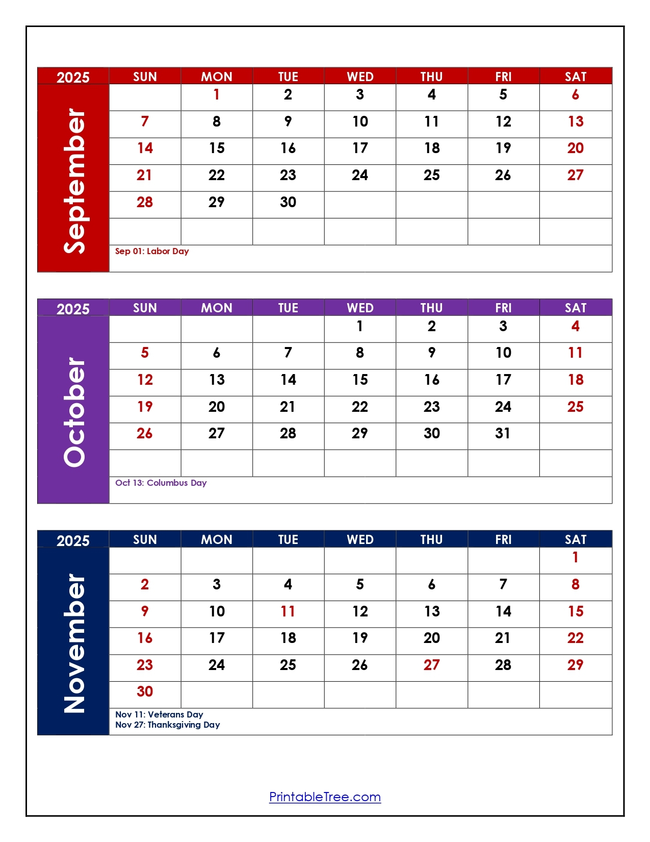 Sept Oct Nov 2025 Calendar