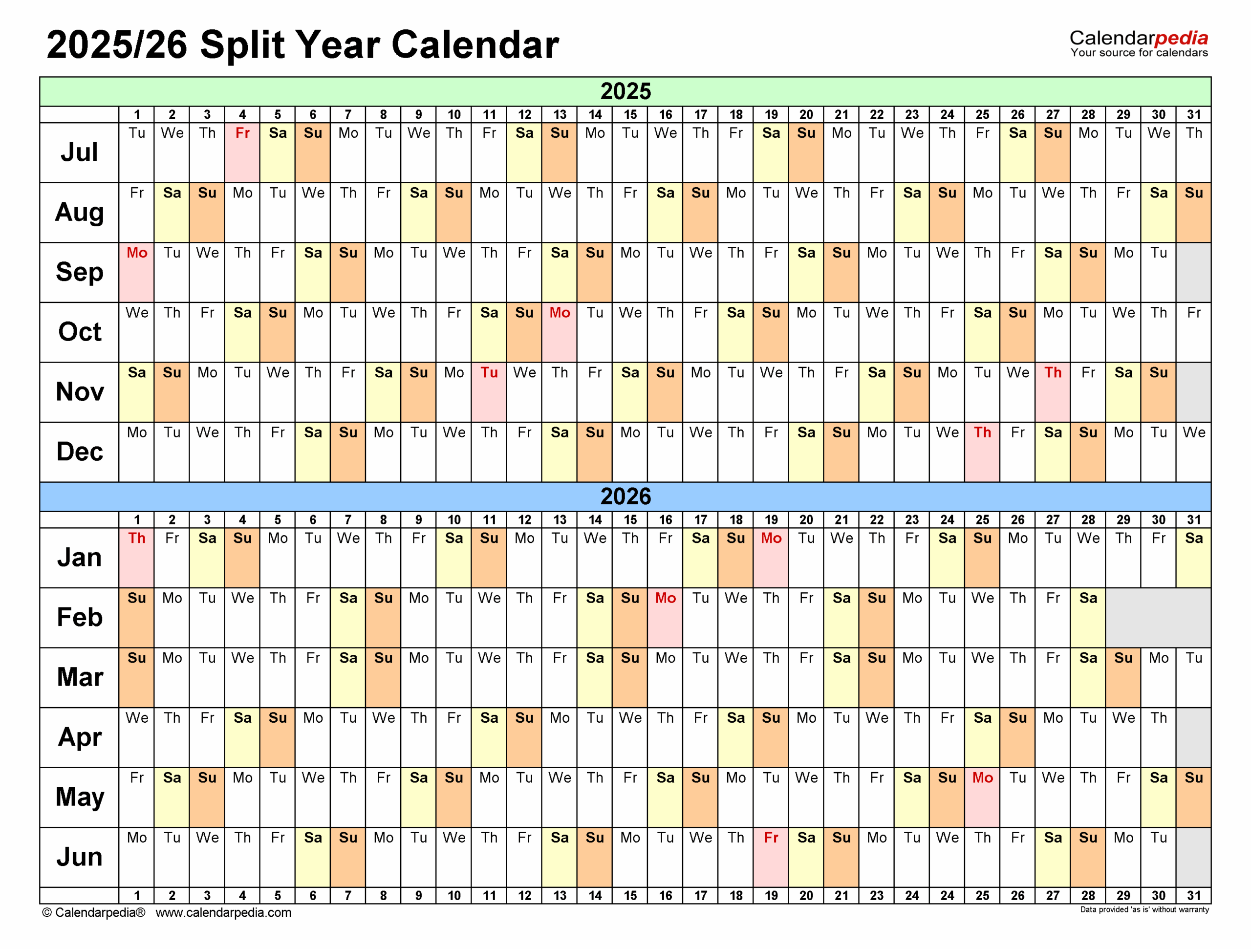August 2025 To July 2026 Calendar