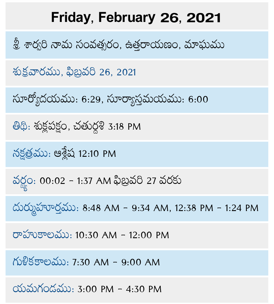 Feb Telugu Calendar 2026
