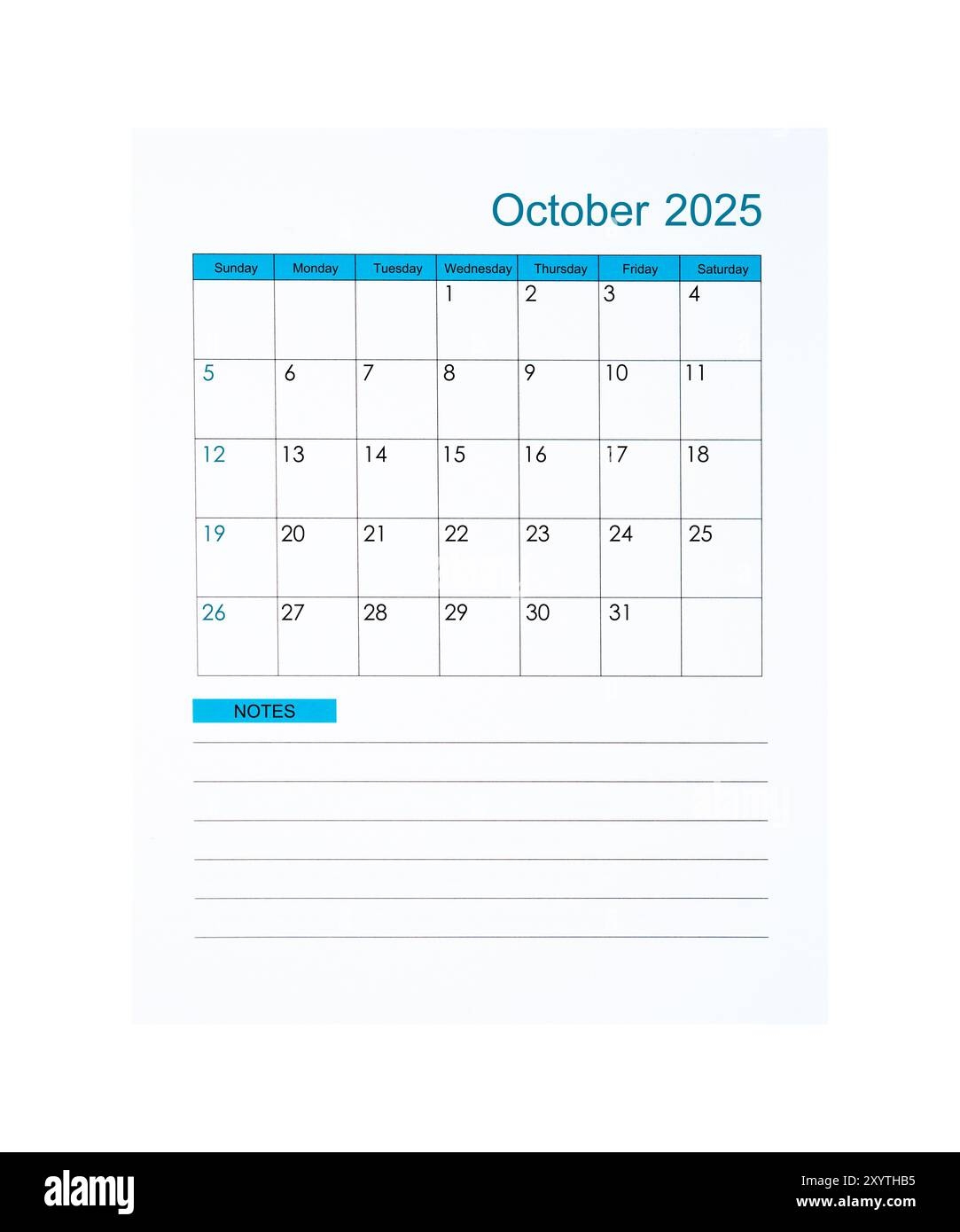 October 2025 Vertical Calendar