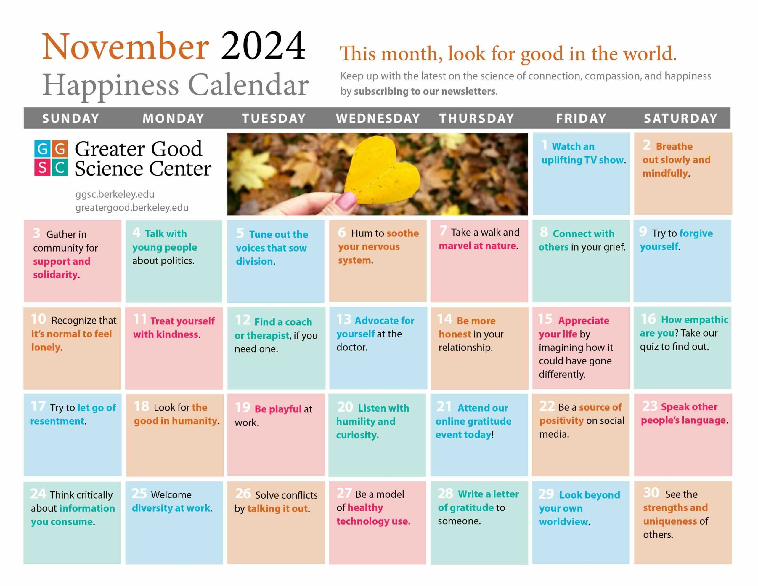 Your Happiness Calendar For November 2024