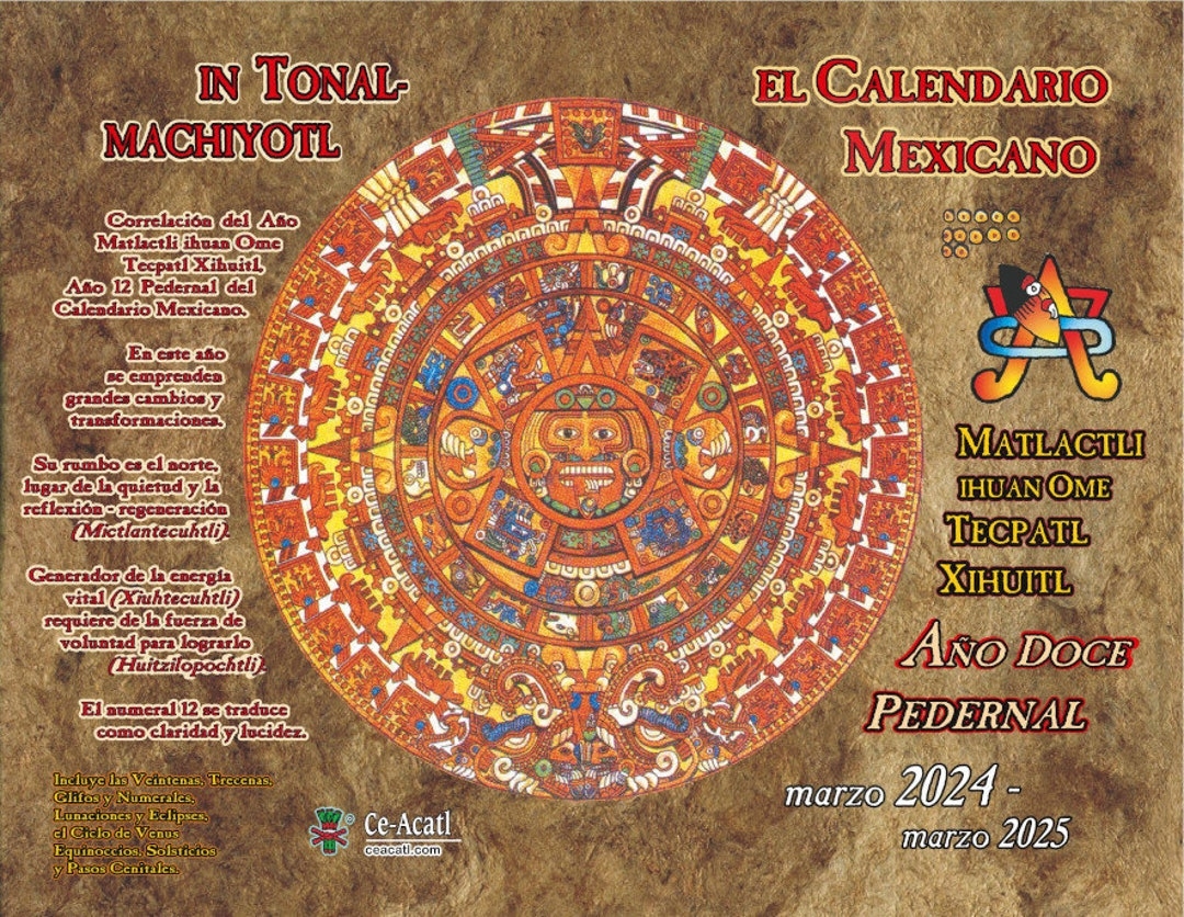 2024 2025 In Tonalmachiyotl Folder Ancestral Calendar Aztec Calendar Folder Etsy