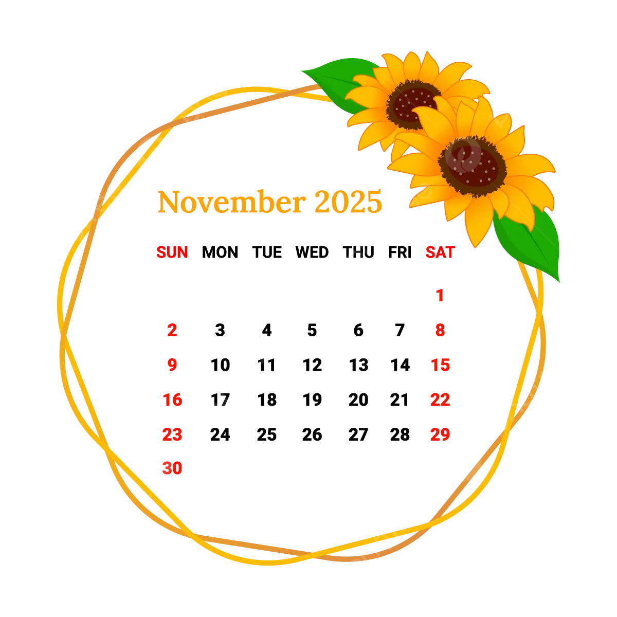 2025 November Month Calendar With Flower Frame Vector Monthly Calendar Calendar November 2025 PNG And Vector With Transparent Background For Free Download