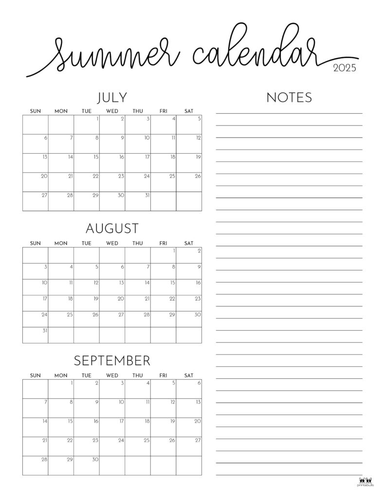 July August 2025 Calendar Printable