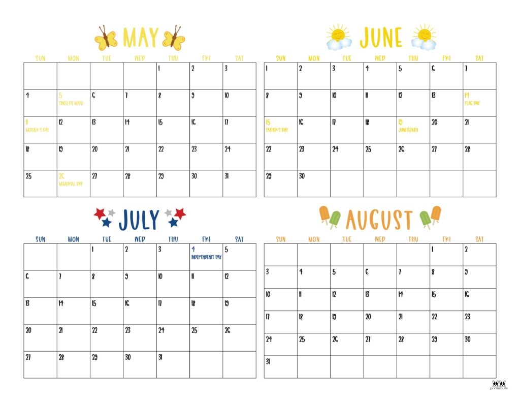 June Through August 2025 Calendar