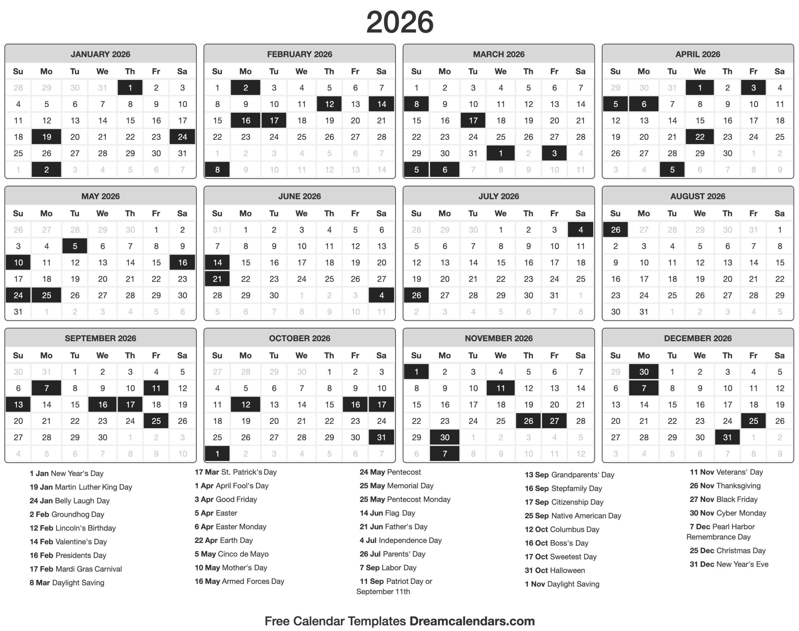 February To May 2026 Calendar