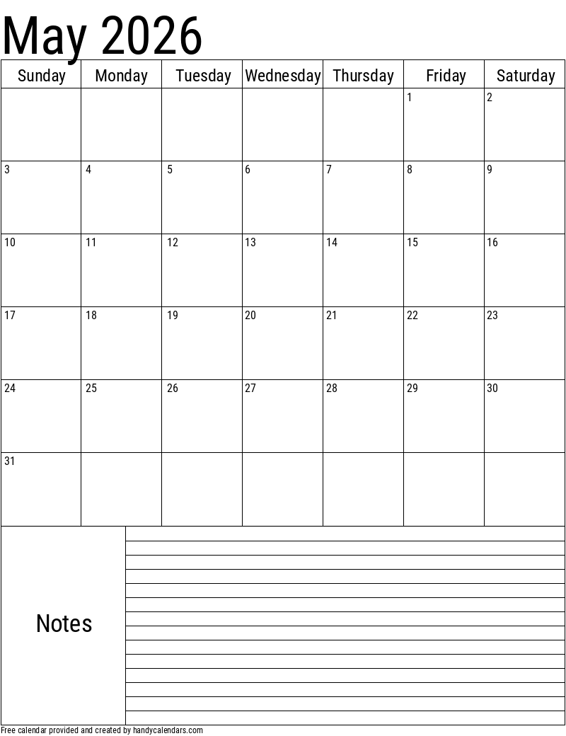 May Calendar Of 2026