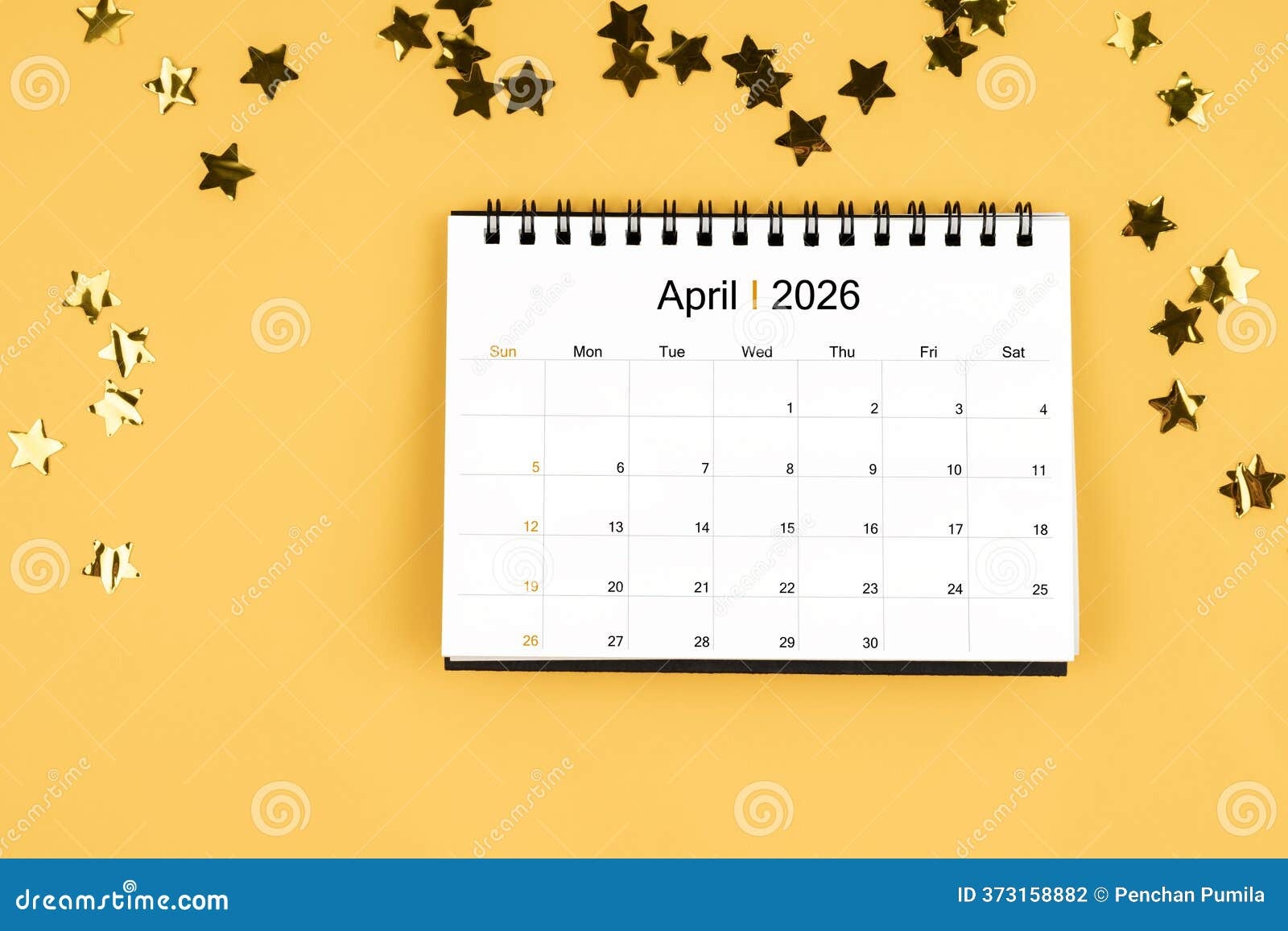 April 2026 Calendar And Scattered Sparkling Yellow Confetti Stars On A Yellow Stock Illustration Illustration Of Calendar Shiny 373158882