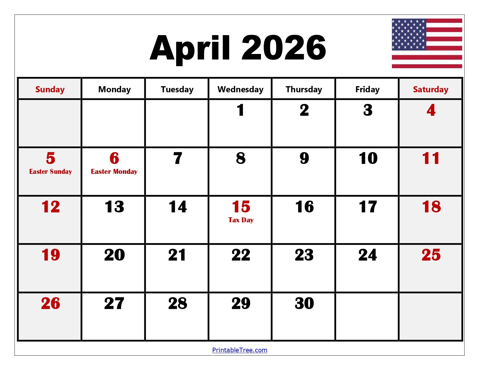 Editable April 2026 Calendar