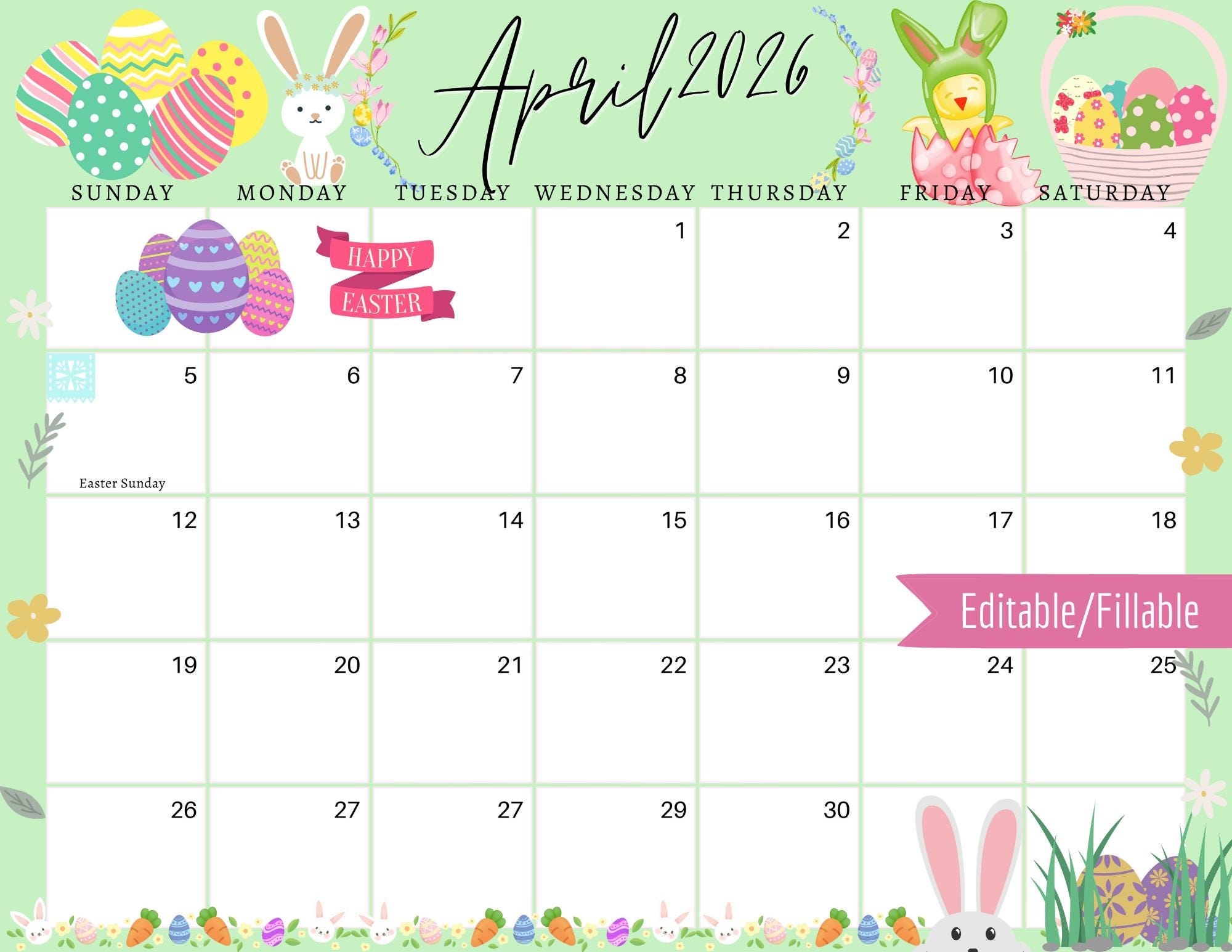 Show April 2026 Calendar