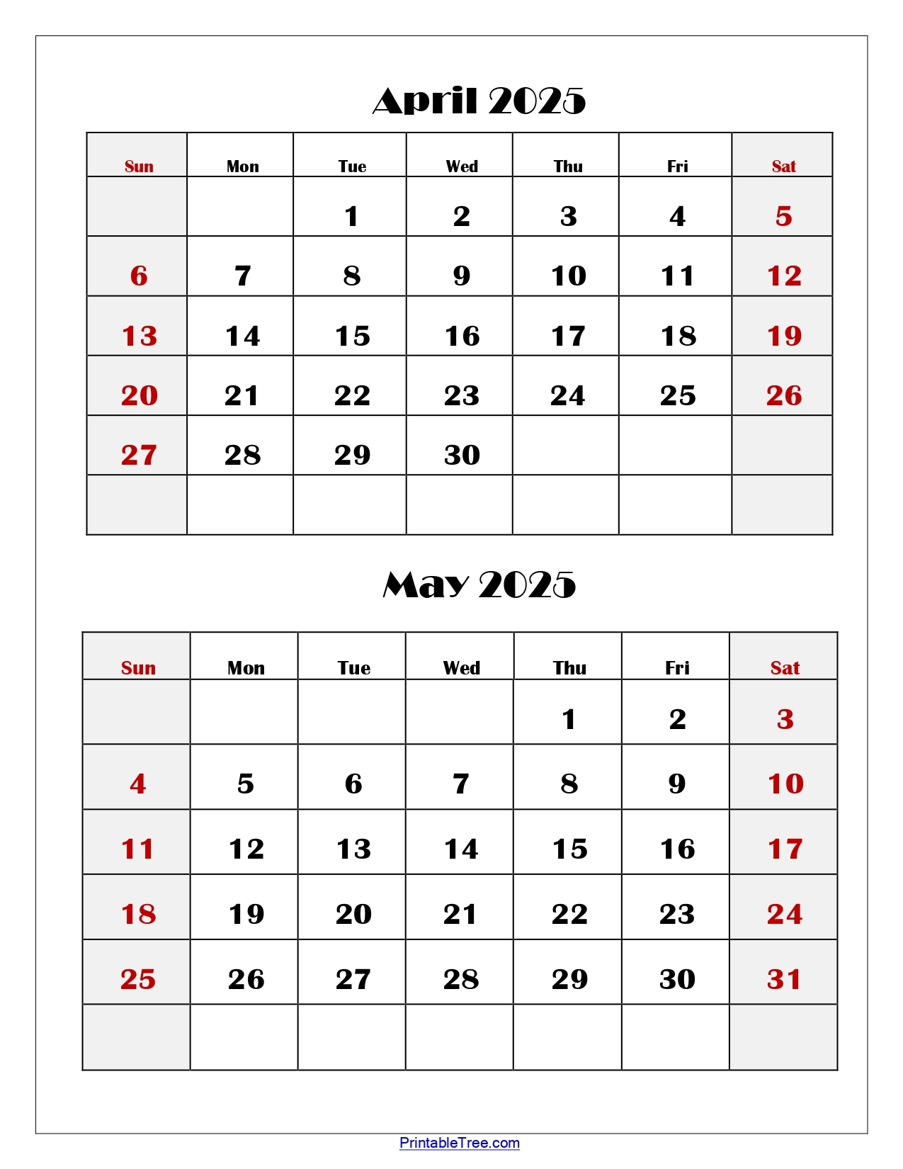 Calendar March April May 2025