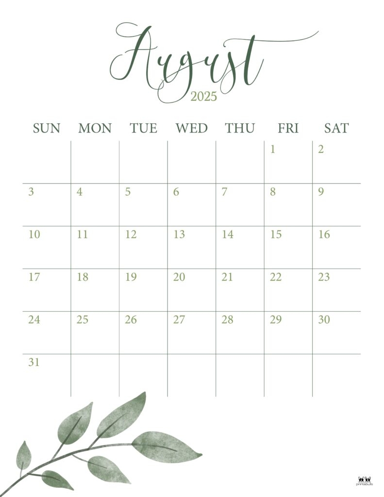 Editable August 2025 Calendar