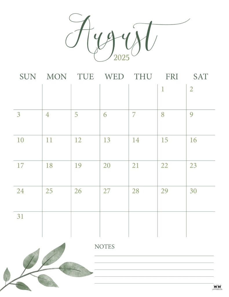 Printable Calendar August 2025