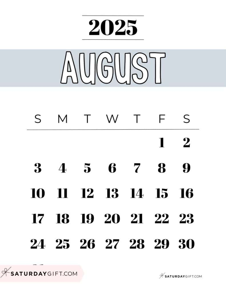 August 2025 Calendars 23 Cute Free Printable PDFs SaturdayGift